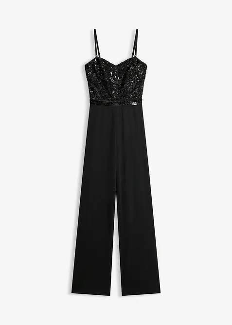 Elegant jumpsuit i strukturert krepp med perlebroderi, bonprix