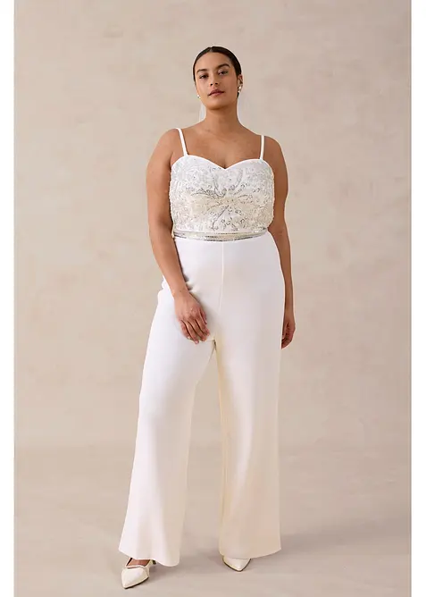 Elegant jumpsuit i strukturert krepp med perlebroderi, bonprix