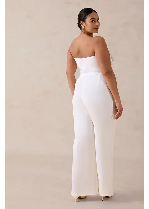Elegant jumpsuit i strukturert krepp med perlebroderi, bonprix