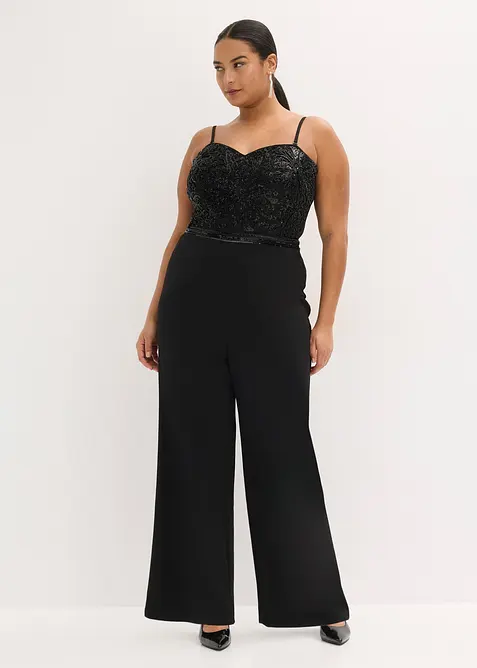Jumpsuit i strukturert krepp med perlebroderier, bonprix