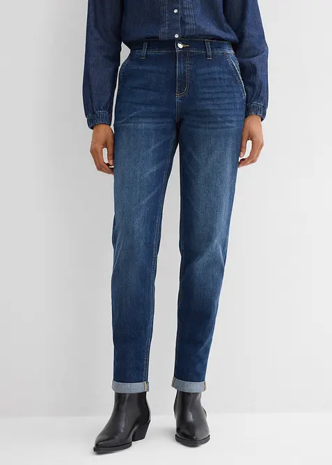 Boyfriend jeans, Mid Waist, strikklinning, bonprix