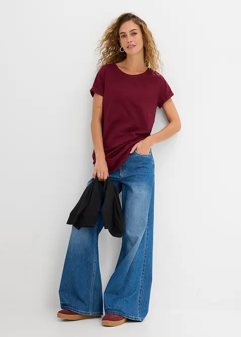 Boxy, lang topp med korte ermer, bonprix