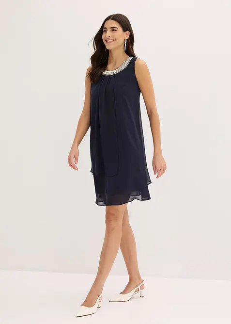 Chiffonkjole med strasspynt, bonprix