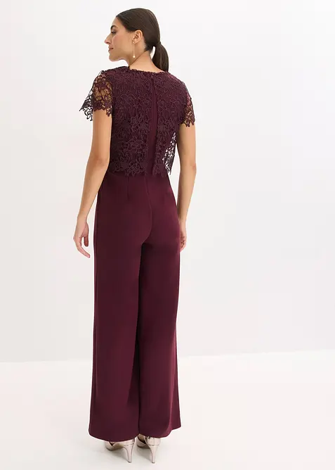 Jumpsuit i mykt scuba-materiale med blonder, bonprix