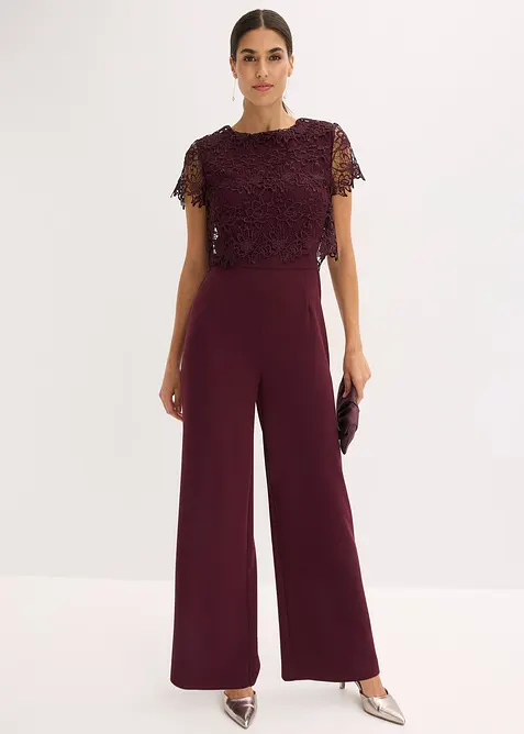 Jumpsuit i mykt scuba-materiale med blonder, bonprix