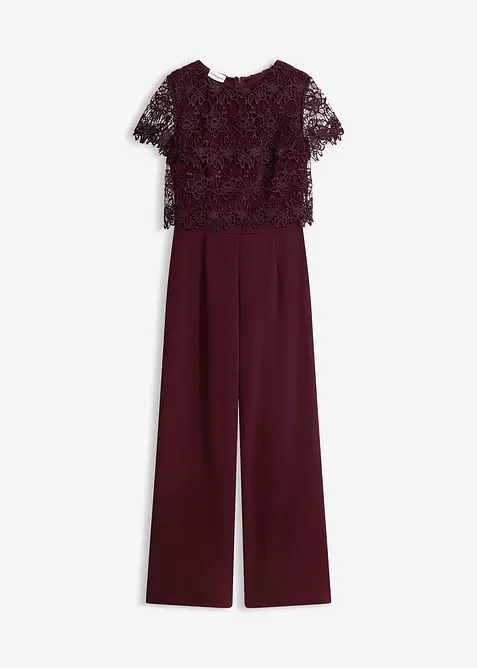 Jumpsuit i mykt scuba-materiale med blonder, bonprix