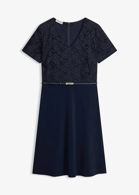 Minikjole med blonder og belte, bonprix