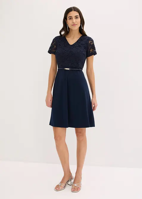 Minikjole med blonder og belte, bonprix