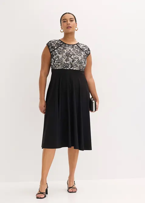 Midikjole med blonder, bonprix