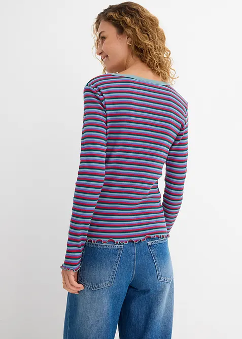 Stripet ribbet topp av &oslash;kologisk bomull, bonprix