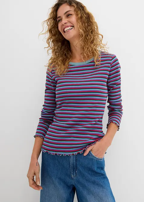 Stripet ribbet topp av &oslash;kologisk bomull, bonprix