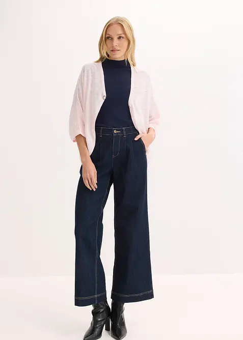 Finstrikket cardigan i 100% bomull, bonprix