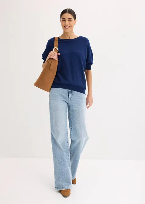 Finstrikket genser i bomullsmiks, bonprix