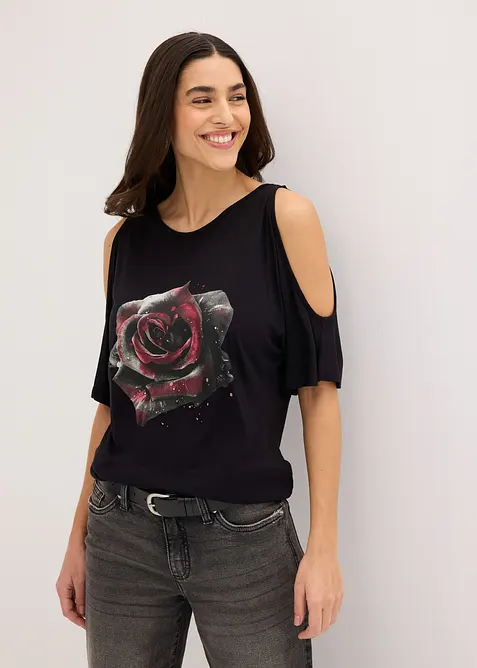 Cold shoulder-topp i viskose, bonprix