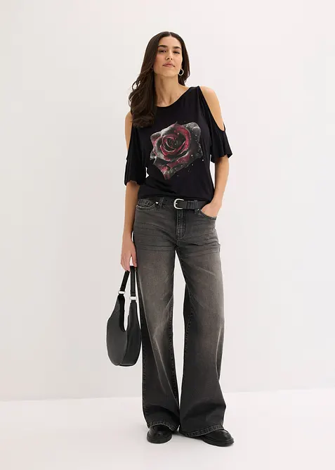Cold shoulder-topp i viskose, bonprix