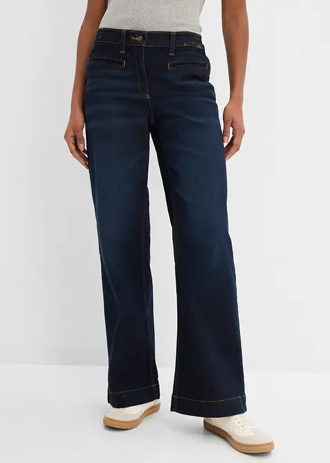 Wide Leg-jeans Mid Waist, komfortlinning, bonprix