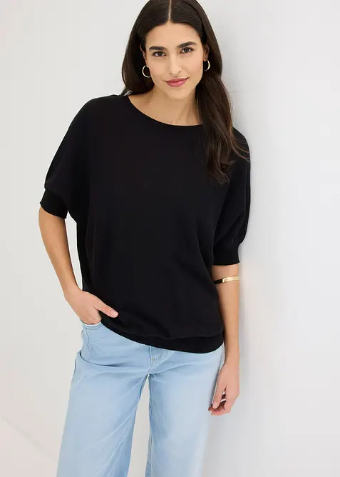 Finstrikket genser i bomullsmiks, bonprix