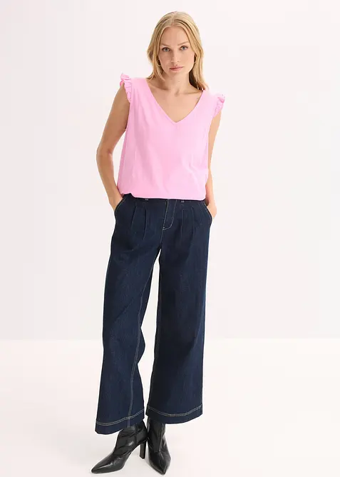 Ermel&oslash;s topp i 100% &oslash;kologisk bomull, bonprix