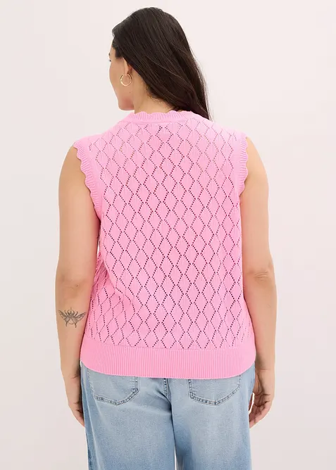 Strikket vest i bomullsmiks med hullm&oslash;nster, bonprix