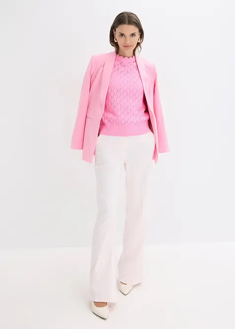 Strikket vest i bomullsmiks med hullm&oslash;nster, bonprix