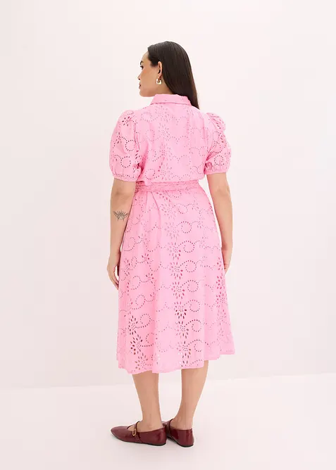 Skjortekjole i 100% bomull med hullbroderier, bonprix