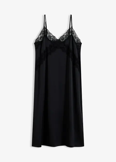 Neglisj&eacute; i sateng med nydelige blonder, bonprix