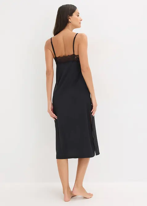 Neglisj&eacute; i sateng med nydelige blonder, bonprix