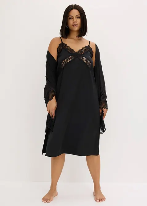 Neglisj&eacute; i sateng med nydelige blonder, bonprix