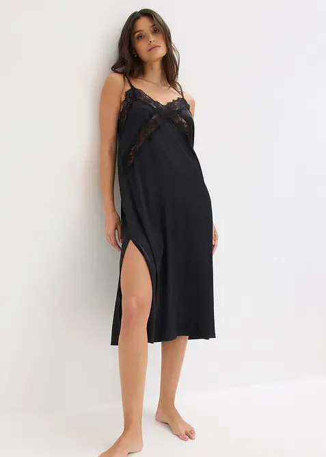 Neglisj&eacute; i sateng med nydelige blonder, bonprix