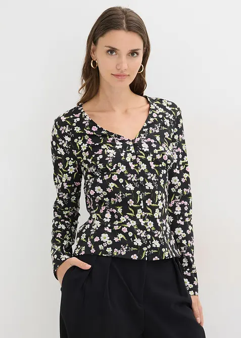 Langermet topp i bomullsmiks, bonprix