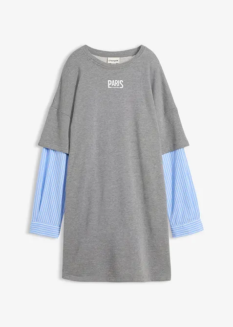 Oversized sweatshirtkjole med ermer i skjortemateriale, bonprix