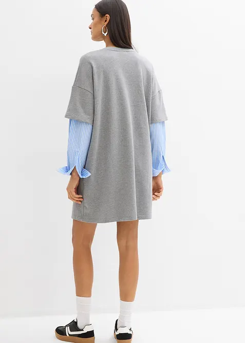 Oversized sweatshirtkjole med ermer i skjortemateriale, bonprix