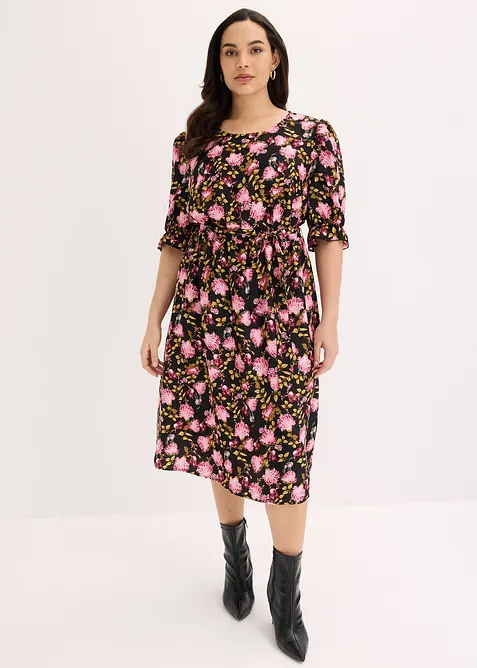 Midikjole med puffermer, bonprix