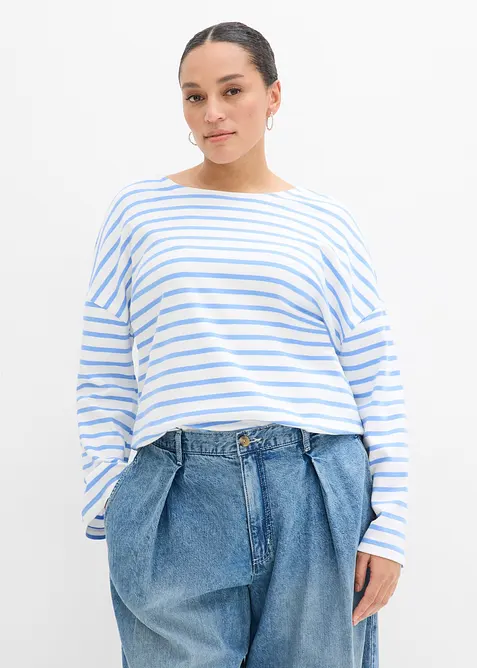 Stripete, langermet topp i &oslash;kologisk bomull, bonprix