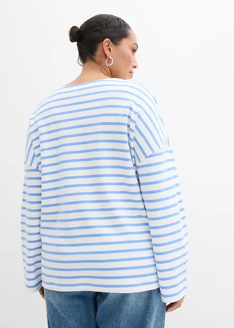 Stripete, langermet topp i &oslash;kologisk bomull, bonprix