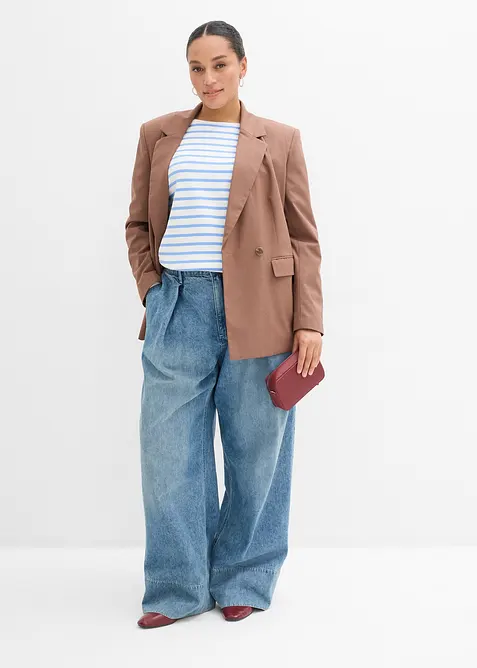 Stripete, langermet topp i &oslash;kologisk bomull, bonprix