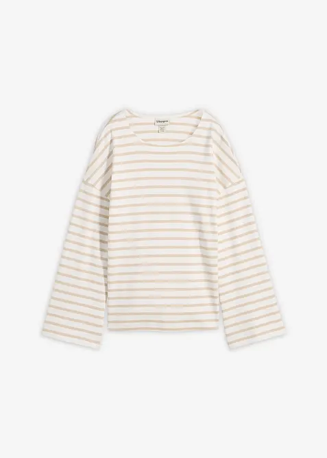 Stripete, langermet topp i &oslash;kologisk bomull, bonprix