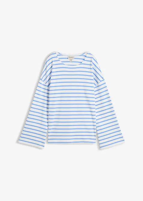 Stripete, langermet topp i &oslash;kologisk bomull, bonprix