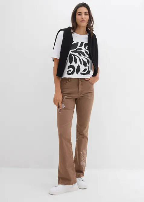 Bootcut-bukse med blomsterbroderier, bonprix