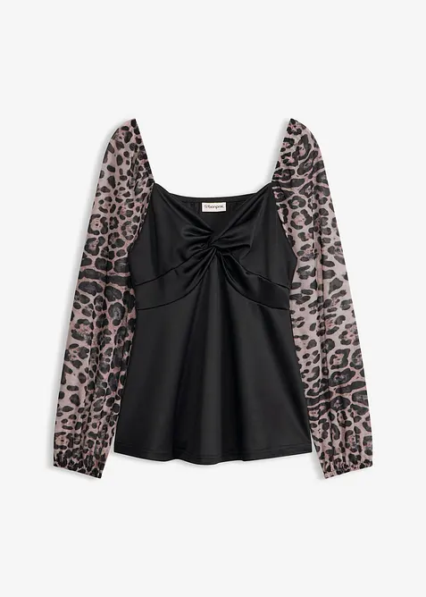 Langermet topp med ermer i mesh, bonprix