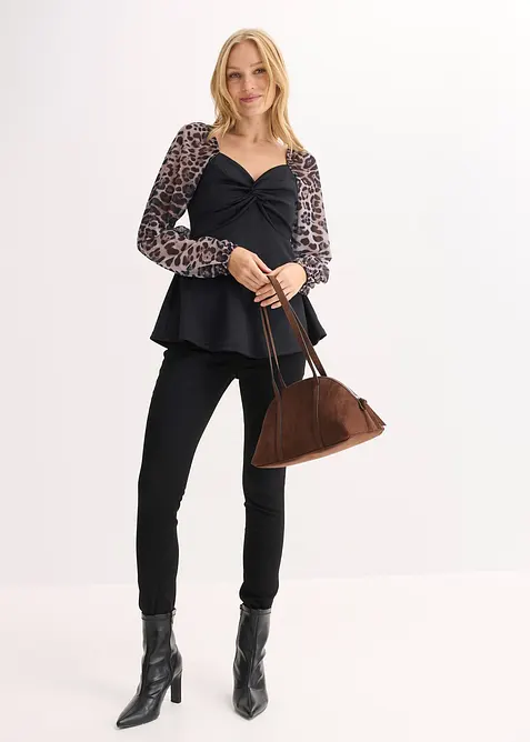 Langermet topp med ermer i mesh, bonprix