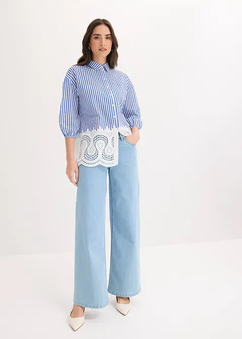 Oversized bluse med hullbroderi, bonprix