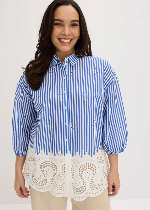 Oversized bluse med hullbroderi, bonprix