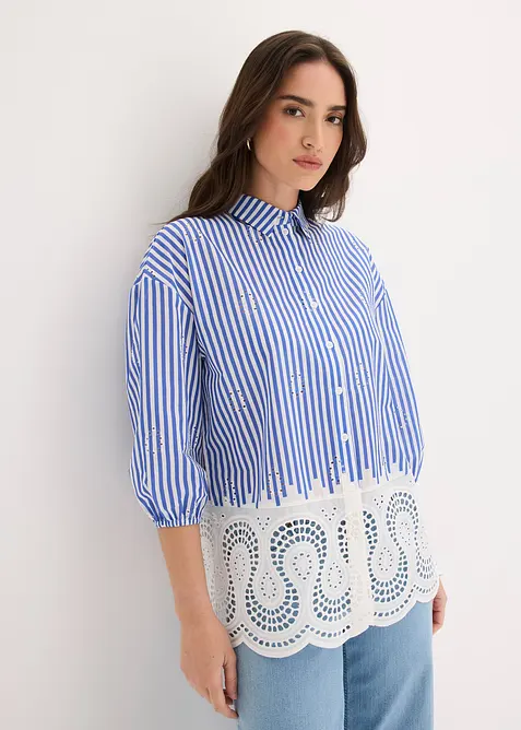 Oversized bluse med hullbroderi, bonprix