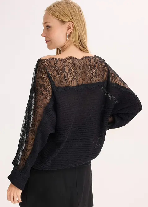Strikket sommergenser med blonder, bonprix