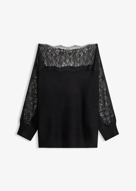 Strikket sommergenser med blonder, bonprix