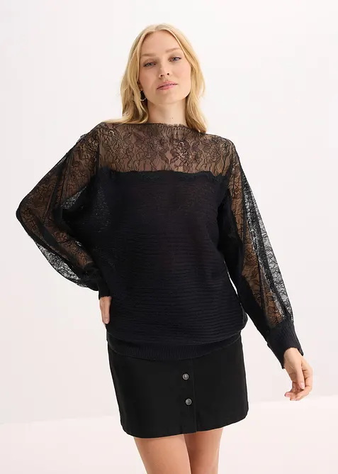 Strikket sommergenser med blonder, bonprix