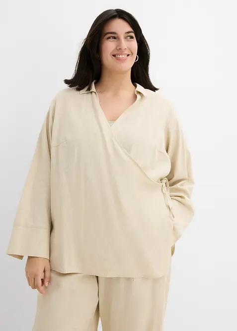 Omslagsbluse i linmiks, bonprix