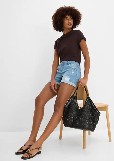 Denimshorts Mid Waist med destroyed-effekt, bonprix