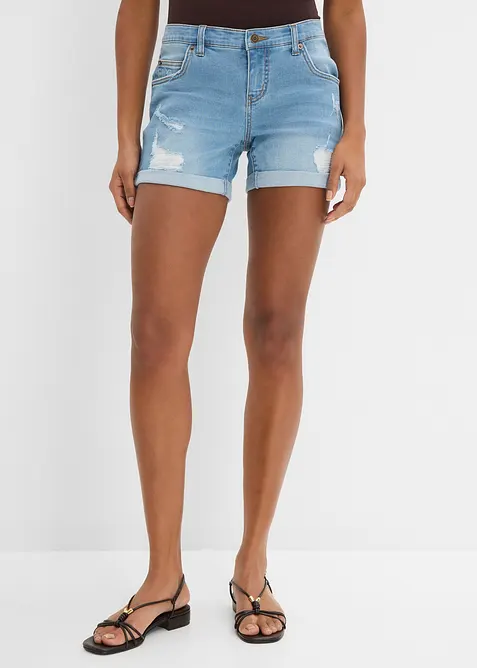 Denimshorts Mid Waist med destroyed-effekt, bonprix
